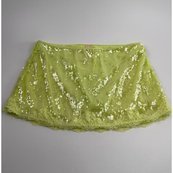 Victoria's Secret Sequin Neon Yellow Mini Skirt w/Built-in Panties  Size L - Picture 1 of 8